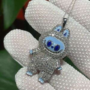 VS+ 2.50ctw Lab Diamond Blue Enamel Pendant 18 Inch Chain .925 Silver